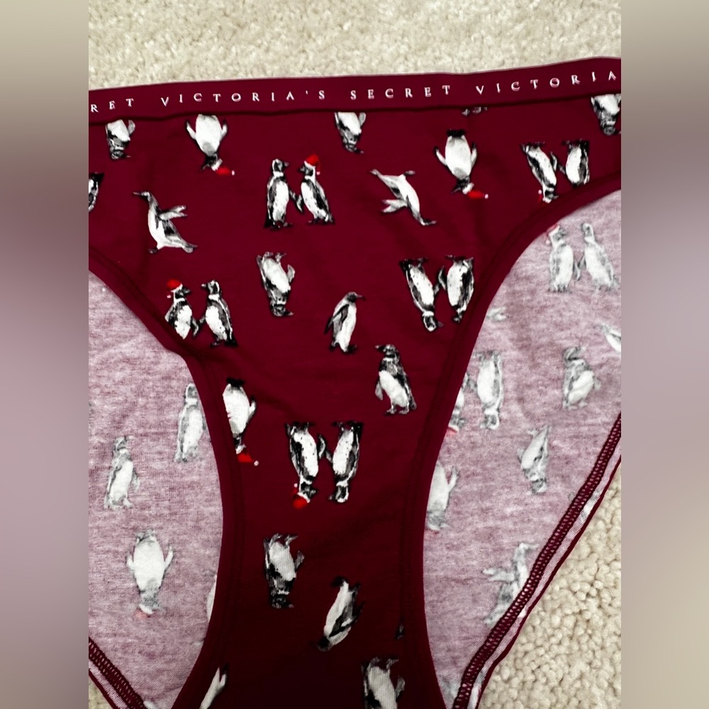 NWT Victoria’s Secret Holiday Penguin Logo Stretch Cotton Bikini Panties Large L - Picture 2 of 3